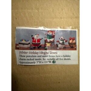 Vtg Y2K Winter Holiday Hinged Trinket Box w/Charm Set of 5 Santa, Snowman, etc